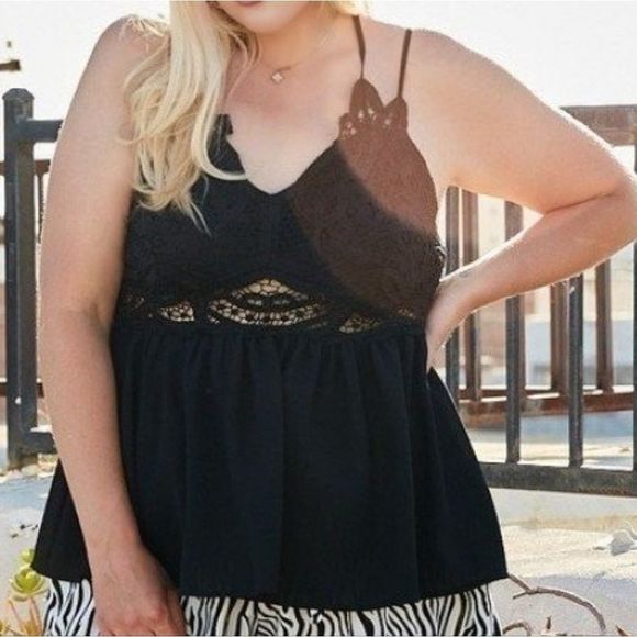Double Strap Lace Trim Top - Black - Picture 5 of 8